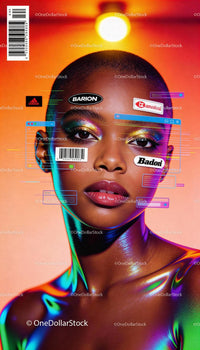 Futuristic beauty portrait with colorful makeup and holograms