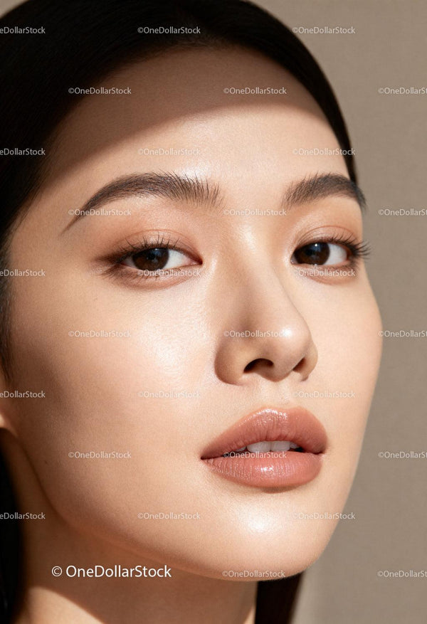 Close up of serene woman with natural makeup glow
