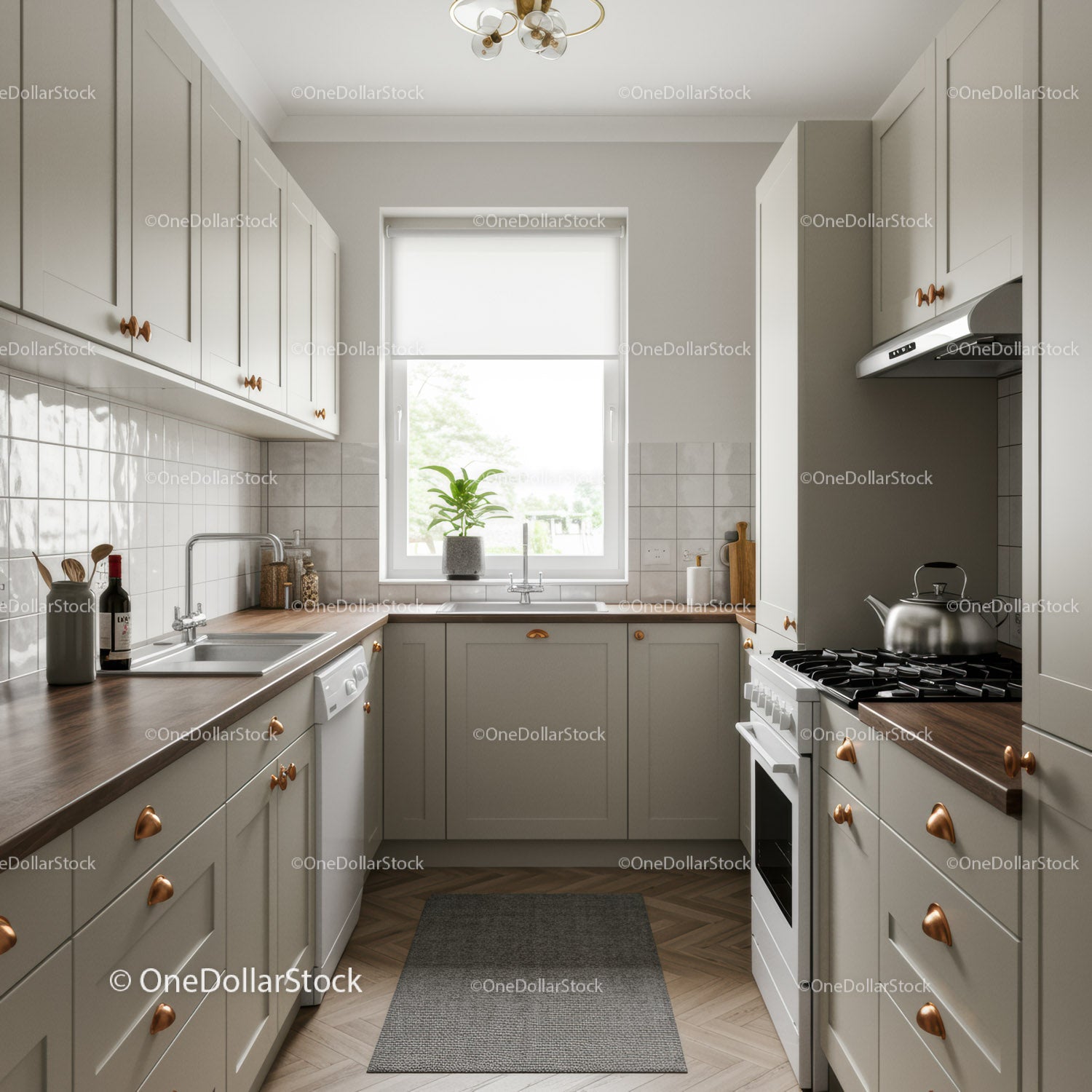 Bright Modern Kitchen with White Cabinets and Wooden Countertop
