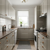 Bright Modern Kitchen with White Cabinets and Wooden Countertop