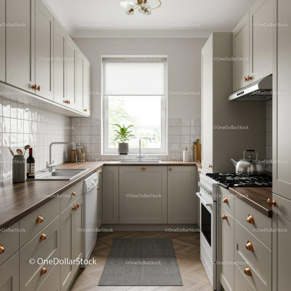 Bright Modern Kitchen with White Cabinets and Wooden Countertop