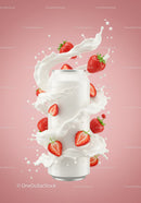 Refreshing strawberry milk splash around blank can