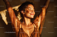 Sunlit Woman with Freckles Smiling in Warm Golden Light