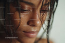 Close-Up of a Woman's Face with Water Droplets and Moist Skin