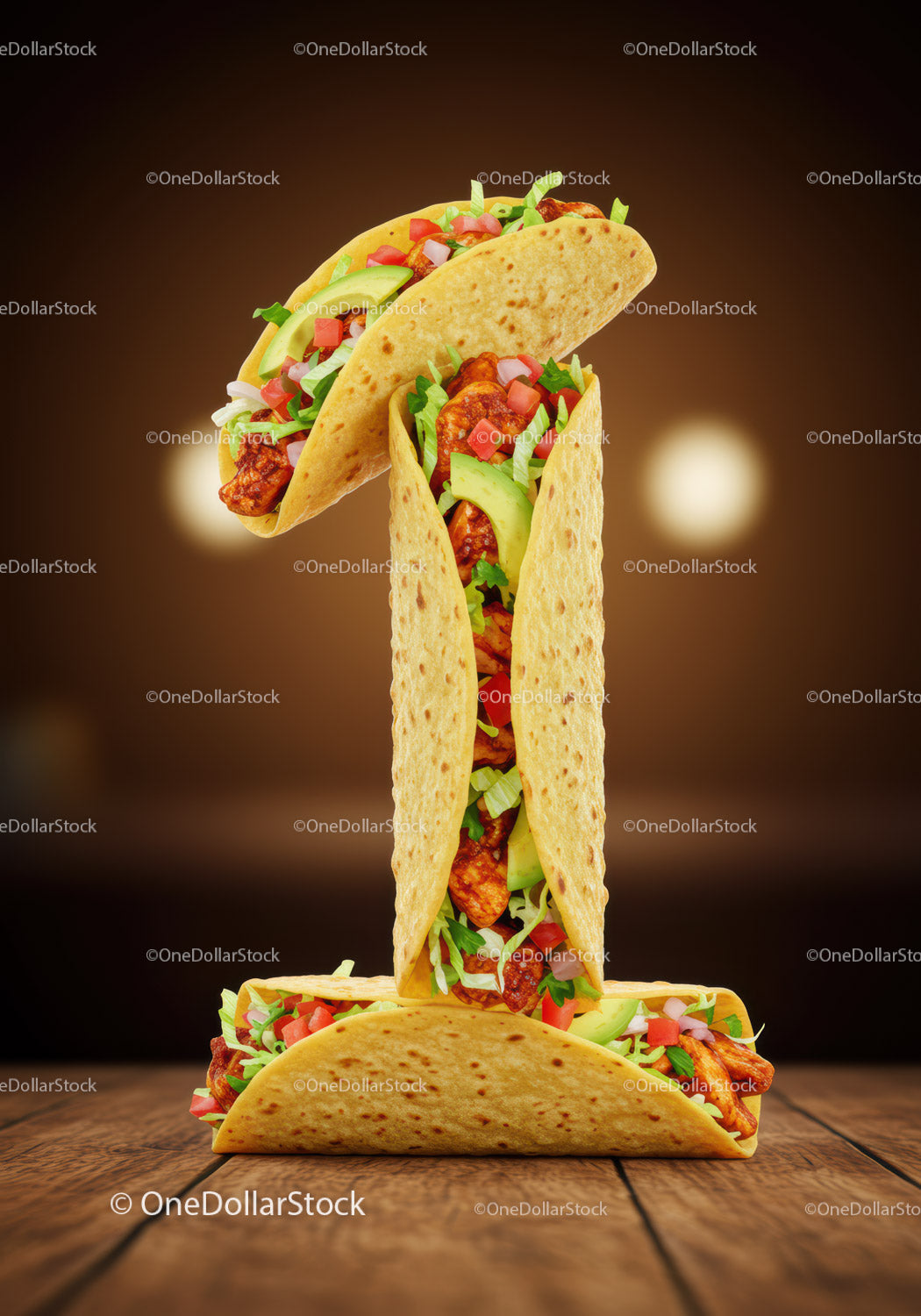 Stack of Spicy Chicken Tacos with Fresh Vegetables