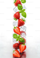 Fresh Strawberries and Basil in Sparkling Water with Ice