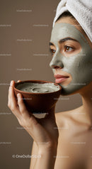 Beauty Woman Applying Clay Facial Mask With Towel
