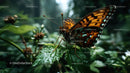 Colorful Butterfly with Blue Spots Resting on Green Leaf in Forest