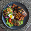 Gourmet Grilled Salmon with Fresh Salad and Vegetables