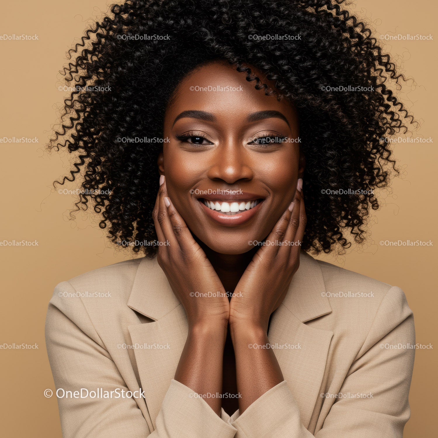 Elegant African American Woman with Curly Hair and Bright Smile