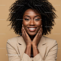 Elegant African American Woman with Curly Hair and Bright Smile