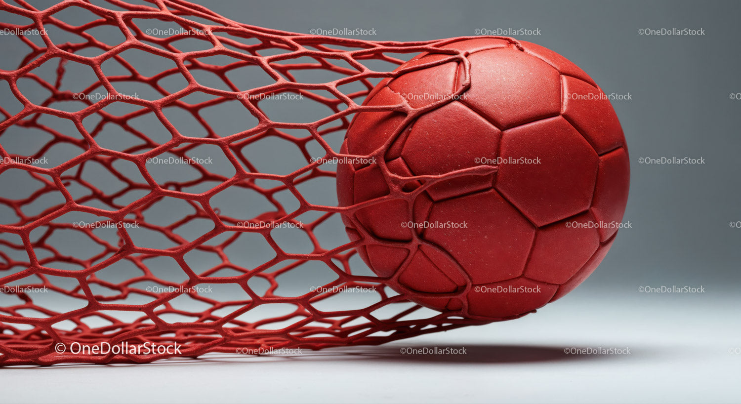 Red Soccer Ball in Goal Net with Dynamic Sports Atmosphere