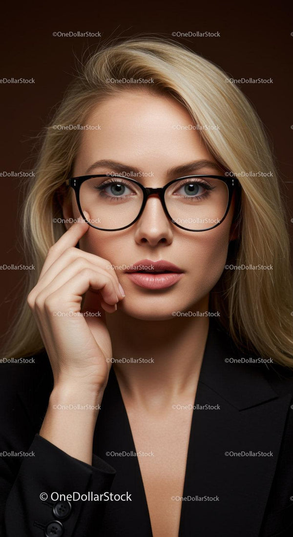Elegancka Blondynka w Okularach z Pewnym Siebie Wyrazem Twarzy