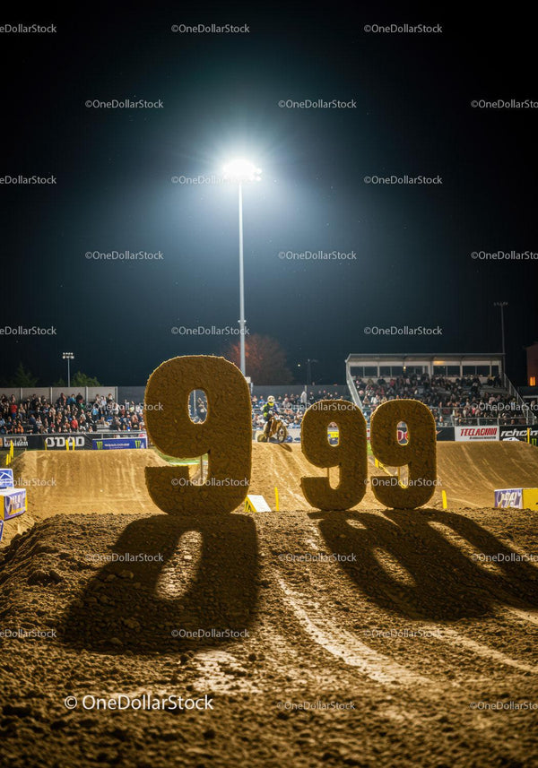 Nocny tor motocrossowy z dużymi przeszkodami w kształcie cyfr
