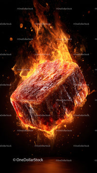 Juicy Beef Steak With Flames for Hot Grill Food Photography