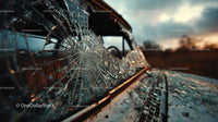 Abandoned Vintage Car with Broken Glass at Sunset