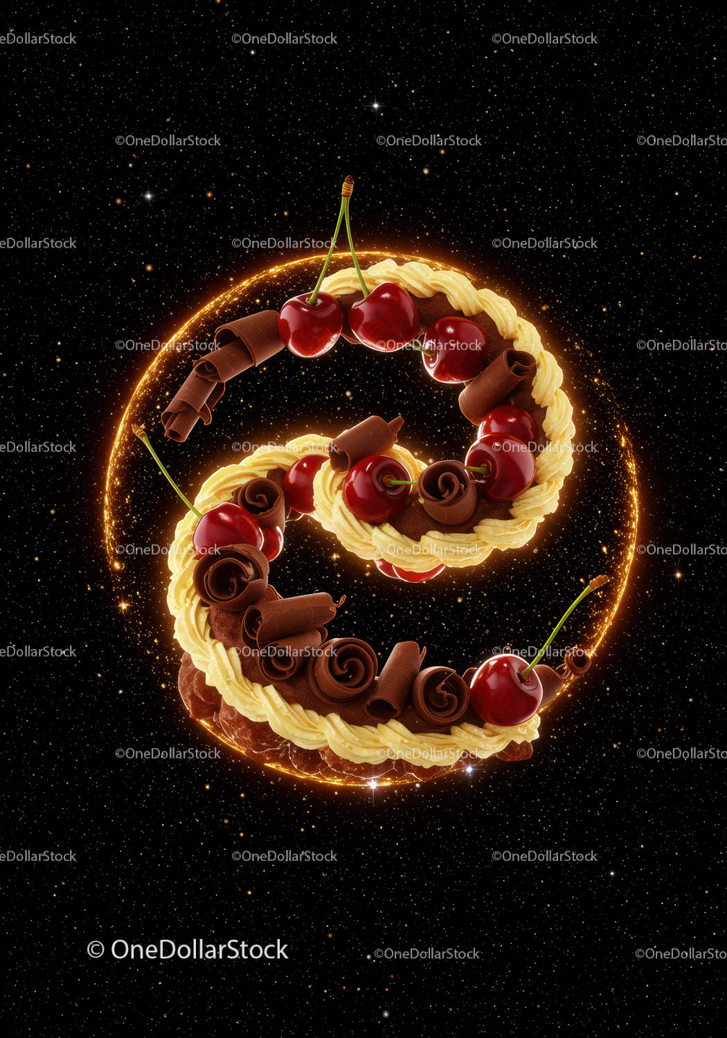 Sweet dessert spiral with cherries and chocolate swirls