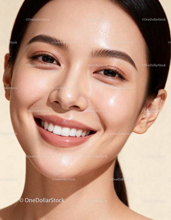 Close up of smiling woman with radiant healthy skin