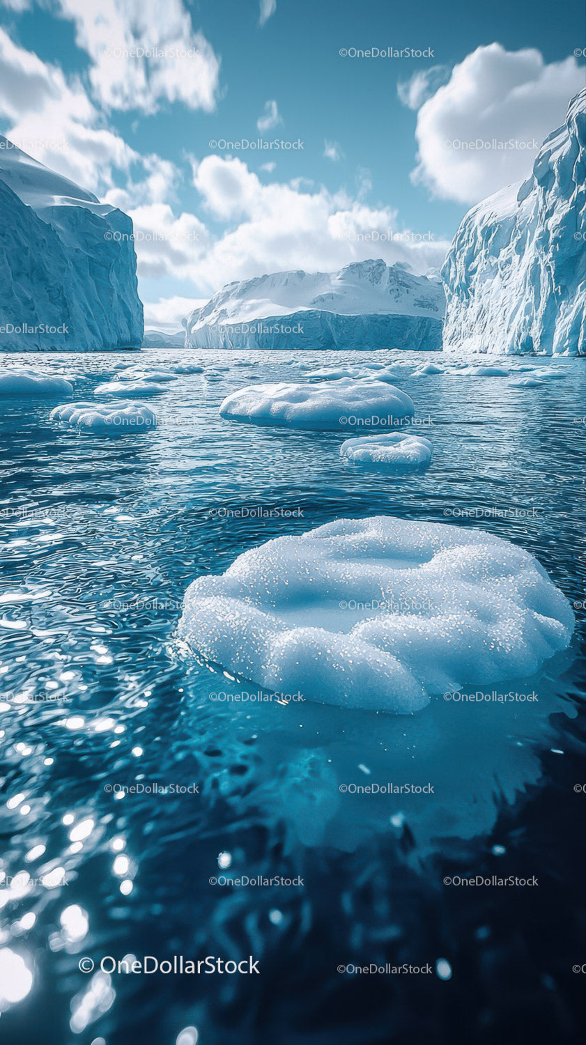 Frozen Iceberg in Arctic Waters Under Dramatic Cloudy Sky