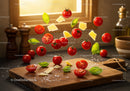 Flying Cherry Tomatoes with Basil and Parmesan Pieces
