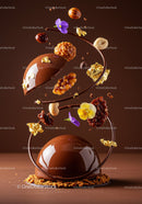 Elegant chocolate dessert with nuts and edible flowers