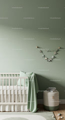 Modern Nursery with Green Wall Decor and Soft Baby Bed