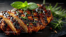 Grilled Beef Ribs with Fresh Green Herbs on Plate