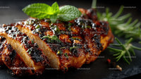 Grilled Beef Ribs with Fresh Green Herbs on Plate