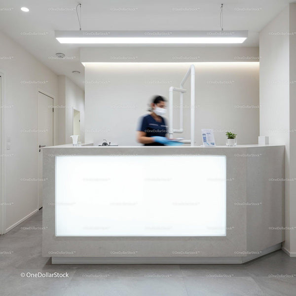 Modern dental clinic reception with staff in motion JPG Mockup Image