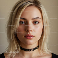 Portrait of a Young Woman with Blonde Hair and Blue Eyes in Stylish Fashion
