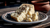 Blue Cheese and Rustic Bread on Decorative Plate in Food Setting