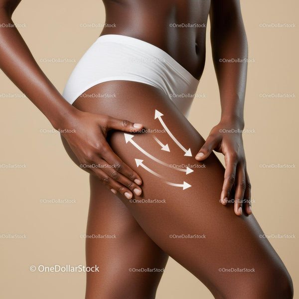 Close-up of a Woman Touching Her Thigh Showing Smooth Skin and Confidence