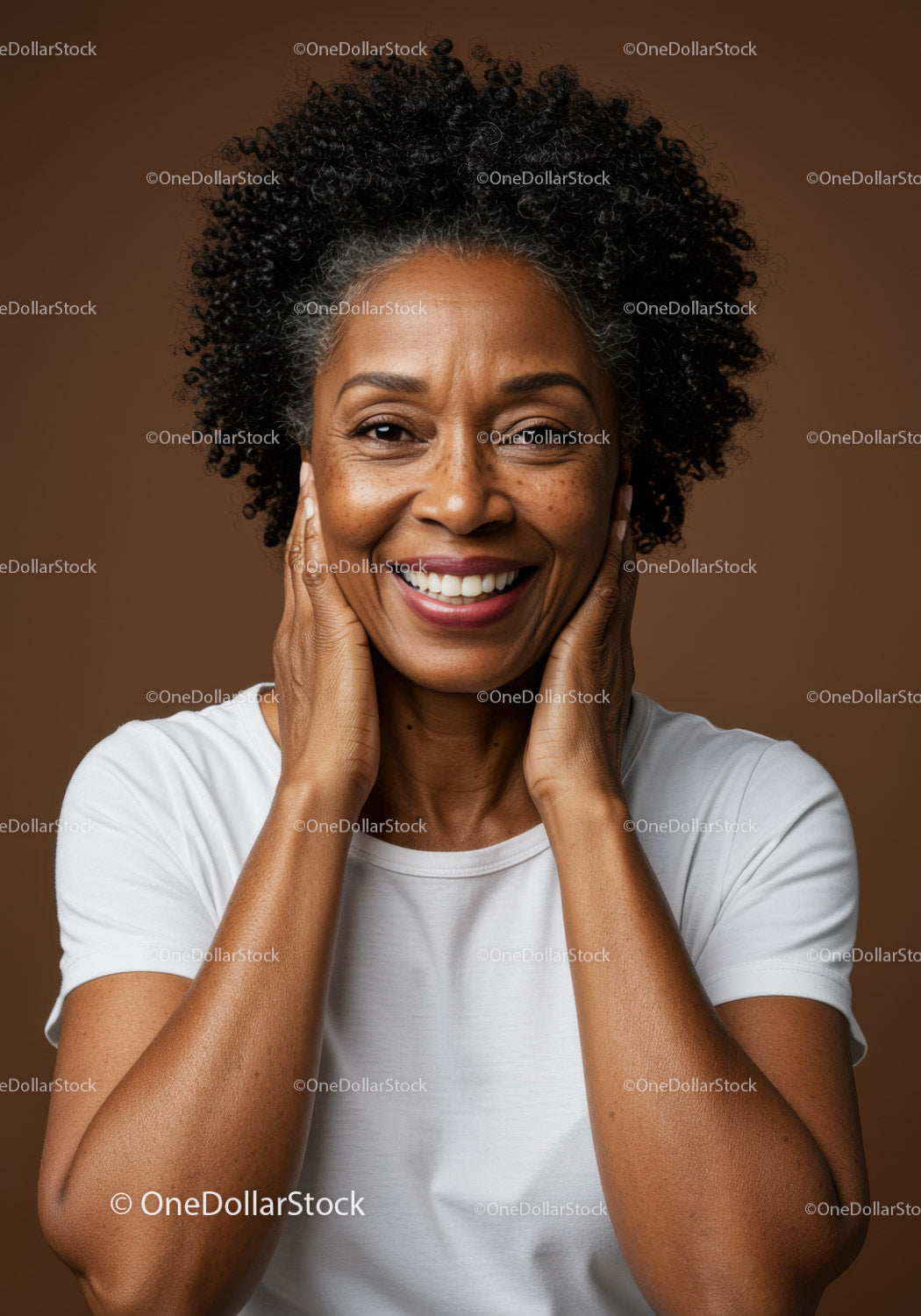 Happy African American Woman with Curly Hair Smiling Portrait