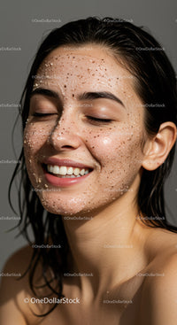Young Woman with Clear Skin and Bright Smile in Beauty Portrait