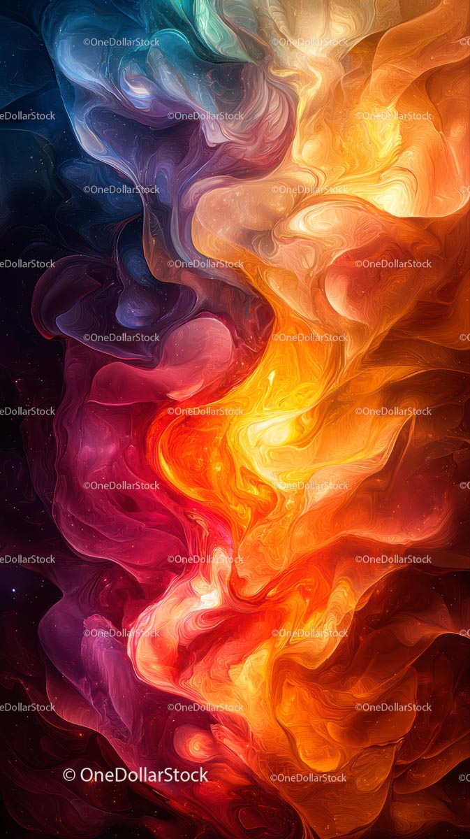 Vibrant Abstract Swirling Colors of Fire and Water in Digital Art