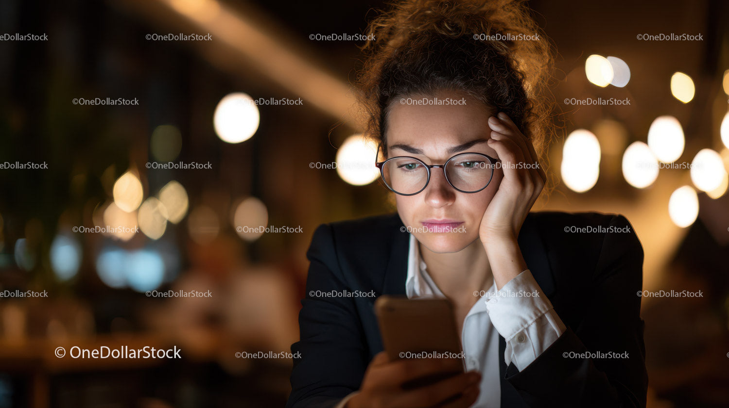 Young Woman Using Smartphone in Cozy Night Setting