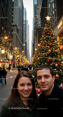Happy Couple Celebrating Christmas in City Street