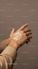 Close-up of Hands with Cream on Skin in Neutral Setting