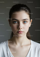 Portrait of a Young Woman with Bright Blue Eyes and Healthy Skin