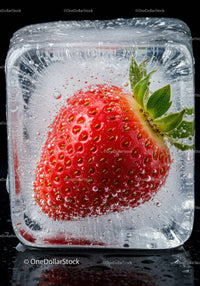Fresh Strawberry Frozen Inside Clear Ice Cube