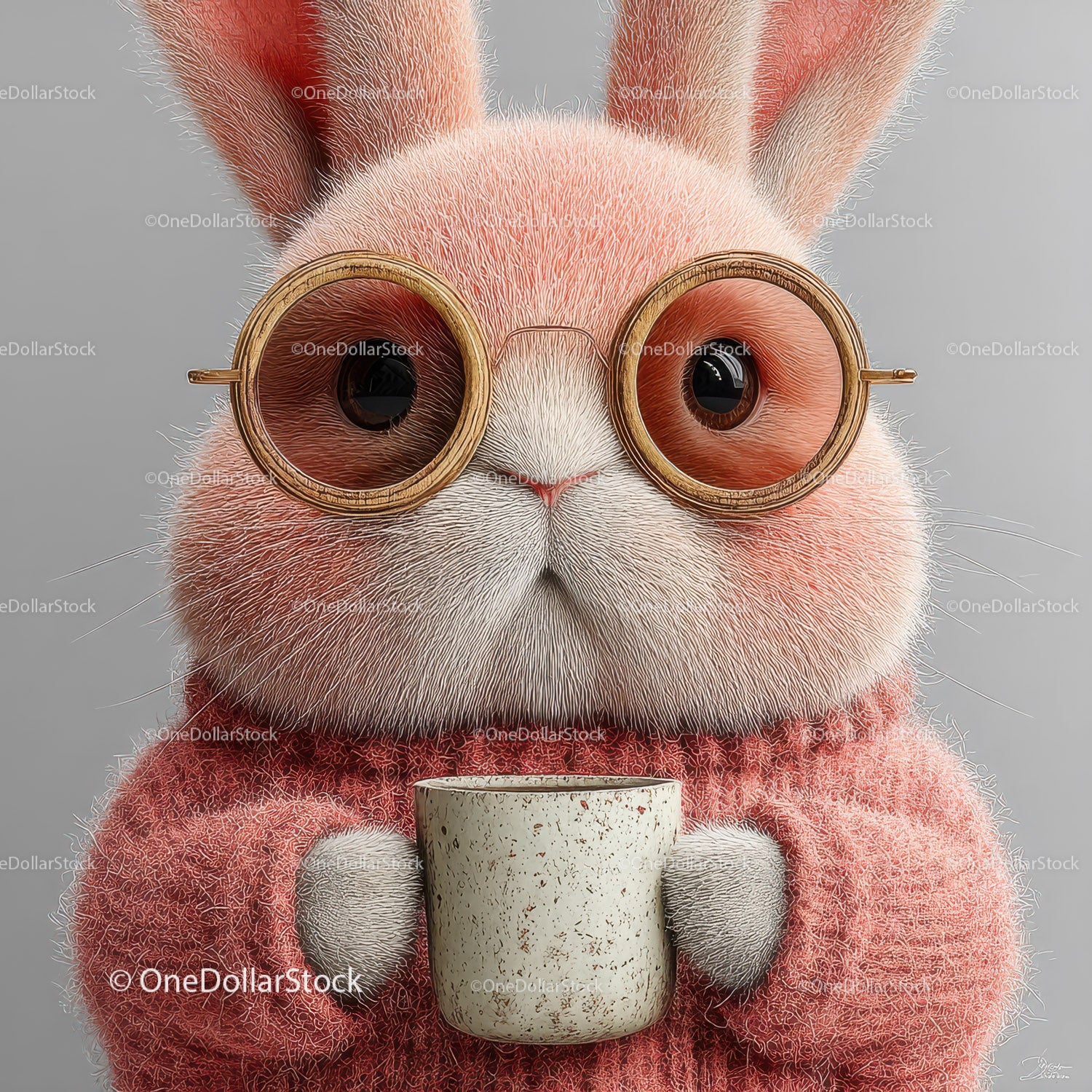 Cute Bunny Wearing Sunglasses and Cozy Pink Sweater Holding Coffee Mug