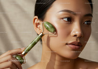 Young Woman Using Jade Roller for Facial Skincare and Relaxation