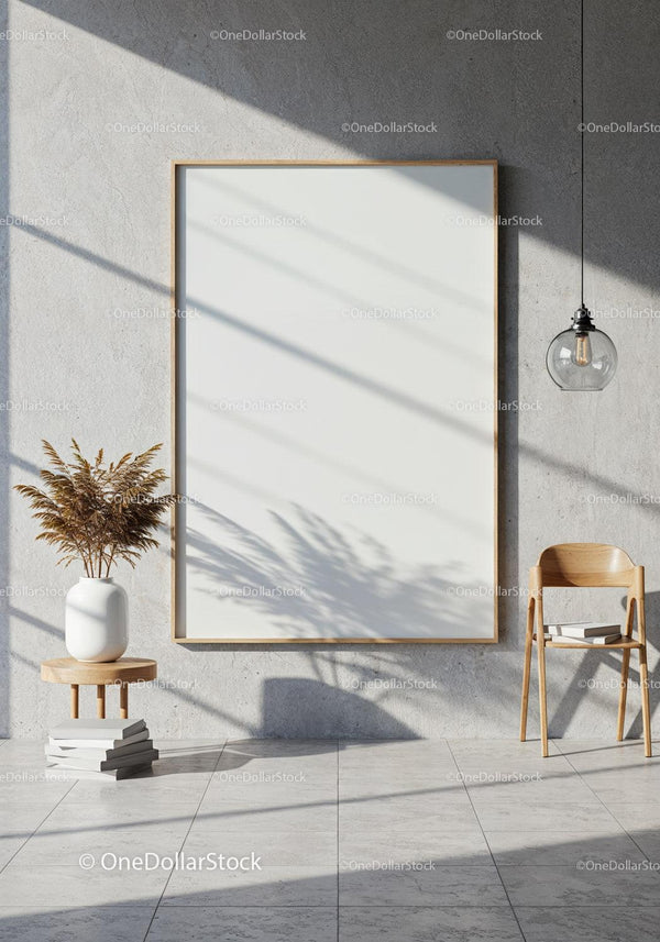 Minimalist Interior with Blank Frame and Natural Light JPG Mockup Image
