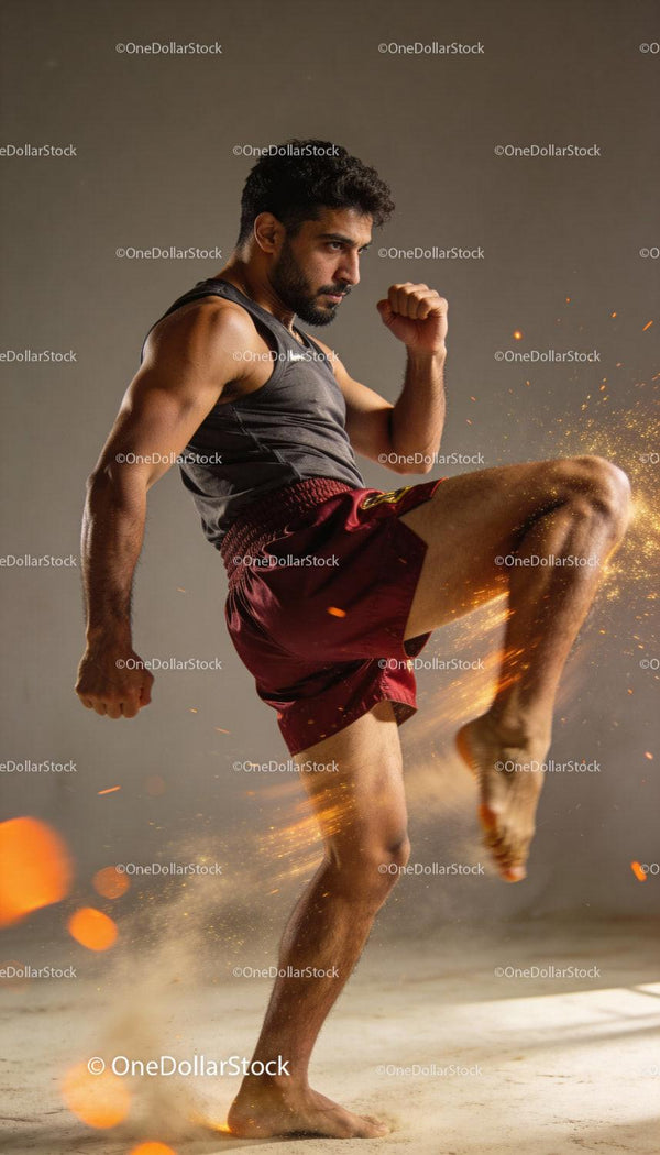 Male Martial Artist Delivering a Powerful Kick