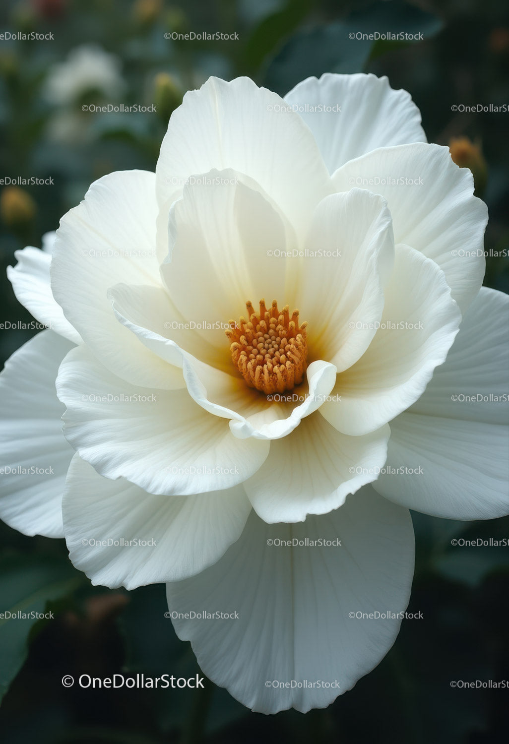 Elegant White Peony Bloom with Vibrant Orange Stamens