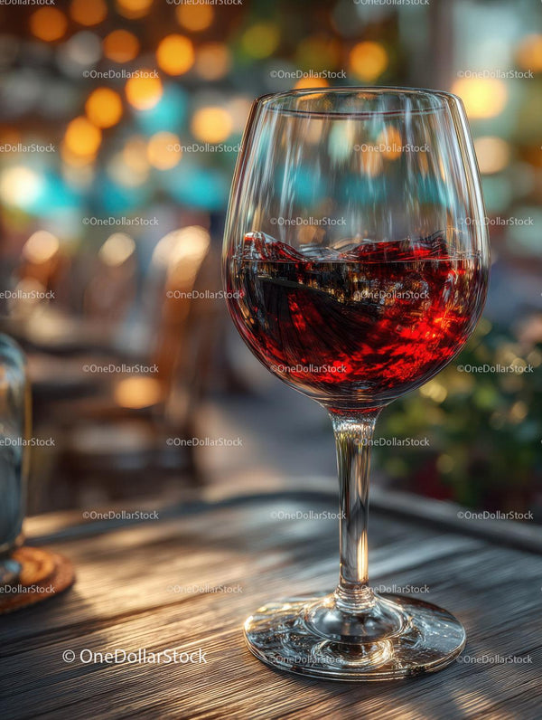 Elegant Red Wine in a Crystal Wine Glass on a Wooden Table