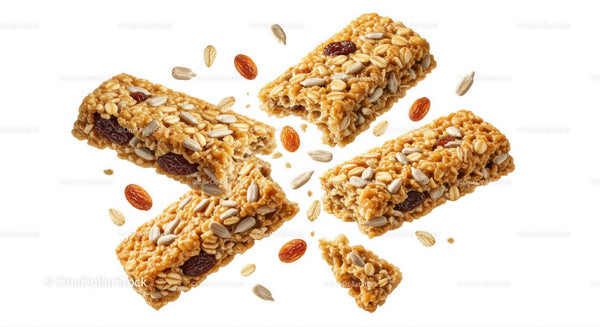 Closeup of Crunchy Granola Bars with Seeds and Raisins