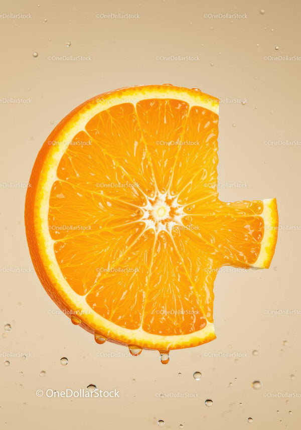 Fresh Orange Slice with Dripping Juice in Water