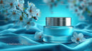 Refreshing Cosmetic Jar with Cherry Blossoms on Blue Silk
