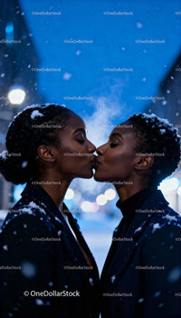 Tender Winter Kiss Between Two Women on Snowy Evening